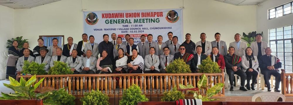 Officials and others during the Kudawhi Union Dimapur general meeting held at Tenyiphe I village council hall, Chümoukedima on February 3.
